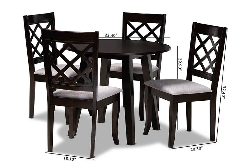 Zaira Modern and Contemporary Gray Fabric Upholstered and Dark Brown Finished Wood 5-Piece Dining Set