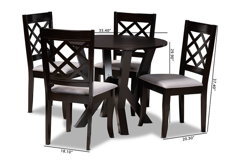 Charlier Modern and Contemporary Gray Fabric Upholstered and Dark Brown Finished Wood 5-Piece Dining Set