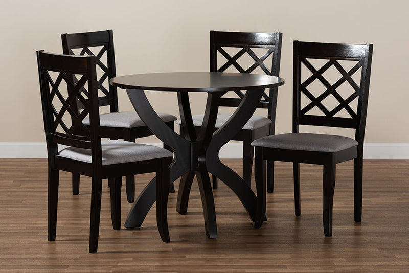 Samir Gray Fabric Upholstered and Dark Brown 5-Piece Dining Set Baxton