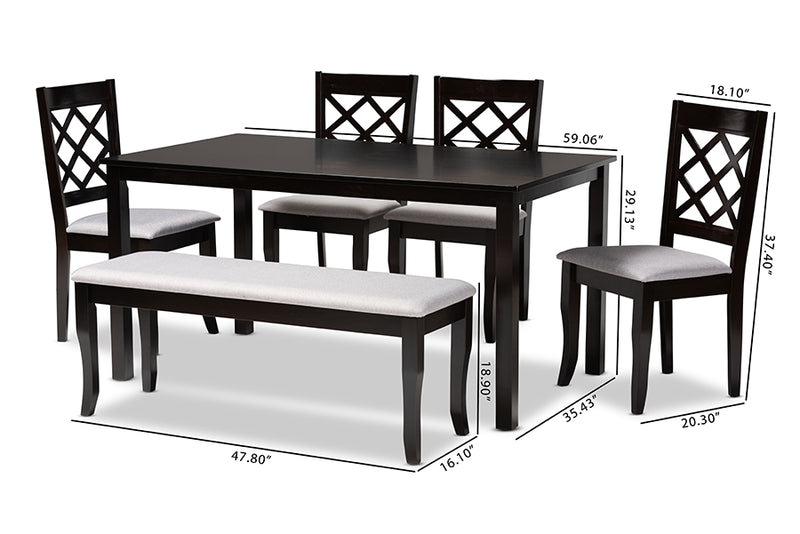 Gabrielle Modern and Contemporary Gray Fabric Upholstered and Dark Brown Finished Wood 6-Piece Dining Set