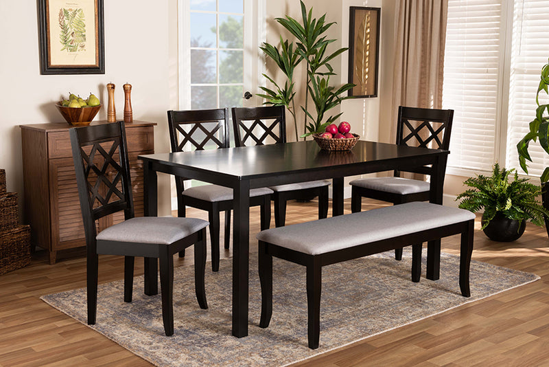 Gabrielle Modern and Contemporary Gray Fabric Upholstered and Dark Brown Finished Wood 6-Piece Dining Set