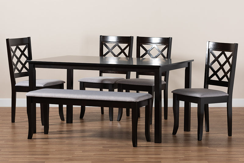 Gabrielle Modern and Contemporary Gray Fabric Upholstered and Dark Brown Finished Wood 6-Piece Dining Set