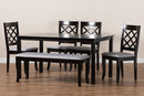 Gabrielle Gray Fabric Upholstered and Dark Brown 6-Piece Dining Set Baxton