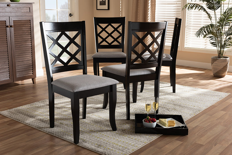 Pamela Modern and Contemporary Gray Fabric Upholstered Espresso Brown Finished Wood Dining Chair Set of 4