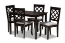 Pamela Gray Fabric Upholstered Espresso Brown Finished 5-Piece Wood Dining Set Baxton