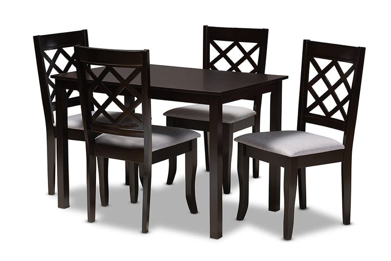 Pamela Gray Fabric Upholstered Espresso Brown Finished 5-Piece Wood Dining Set Baxton