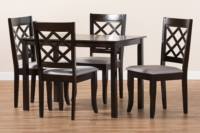 Pamela Gray Fabric Upholstered Espresso Brown Finished 5-Piece Wood Dining Set Baxton