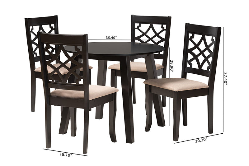 Agustus Modern Beige Fabric and Dark Brown 5-Piece Dining Set Baxton