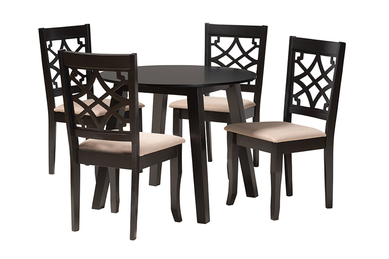 Agustus Modern Beige Fabric and Dark Brown Finished Wood 5-Piece Dining Set