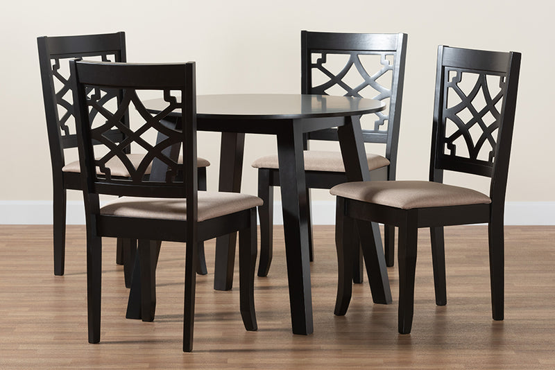 Agustus Modern Beige Fabric and Dark Brown Finished Wood 5-Piece Dining Set