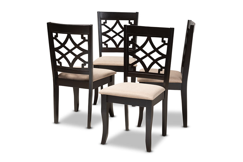 Meike Modern and Contemporary Sand Fabric Upholstered Espresso Brown Finished Wood Dining Chair Set of 4