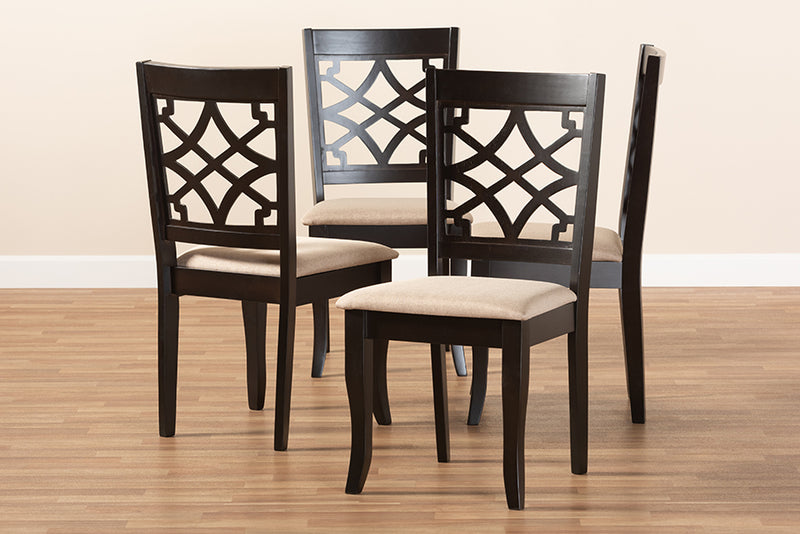 Meike Modern and Contemporary Sand Fabric Upholstered Espresso Brown Finished Wood Dining Chair Set of 4