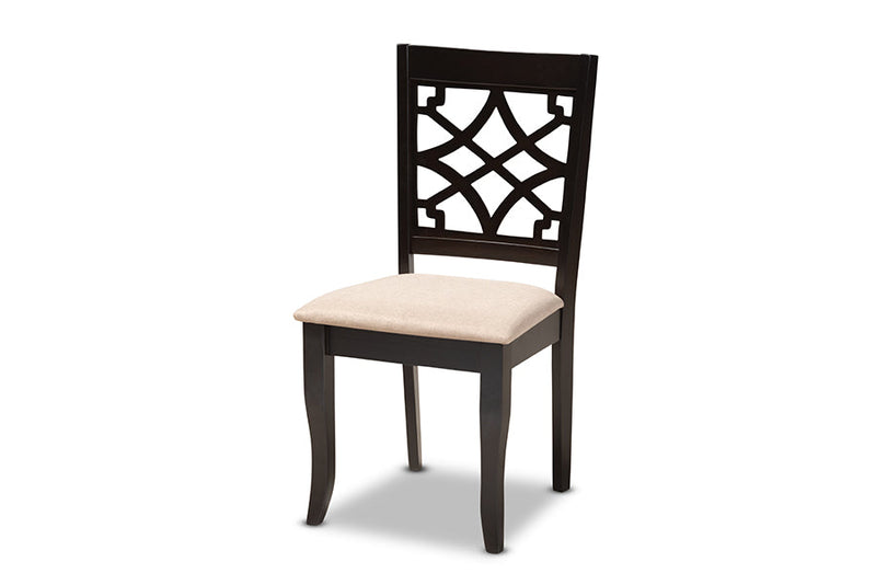 Meike Sand Fabric Upholstered Espresso Brown Finished 5-Piece Wood Dining Set Baxton