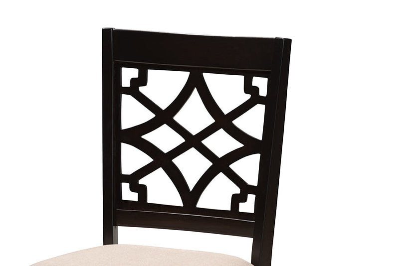 Meike Sand Fabric Upholstered Espresso Brown Finished 5-Piece Wood Dining Set Baxton