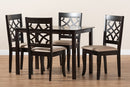 Meike Sand Fabric Upholstered Espresso Brown Finished 5-Piece Wood Dining Set Baxton