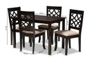 Meike Sand Fabric Upholstered Espresso Brown Finished 5-Piece Wood Dining Set Baxton