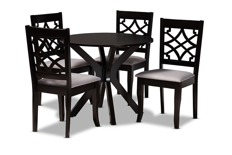 Ryan Gray Fabric Upholstered and Dark Brown 5-Piece Dining Set Baxton