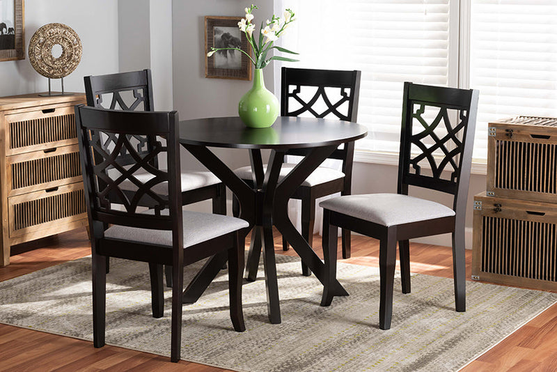 Ryan Gray Fabric Upholstered and Dark Brown 5-Piece Dining Set Baxton