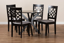 Ryan Gray Fabric Upholstered and Dark Brown 5-Piece Dining Set Baxton