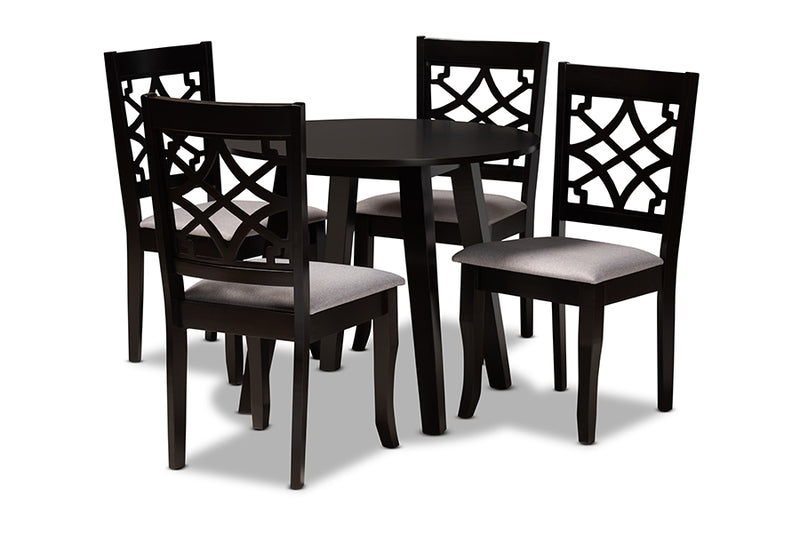 Amandine Modern and Contemporary Gray Fabric Upholstered and Dark Brown Finished Wood 5-Piece Dining Set