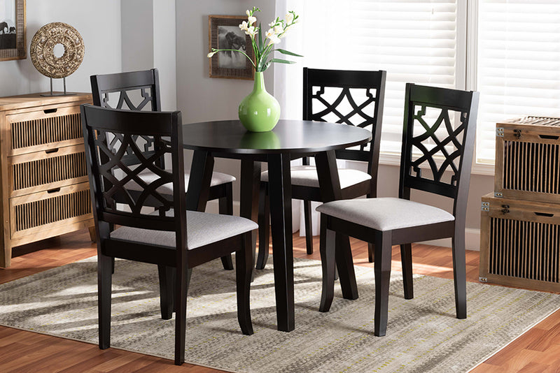 Amandine Modern and Contemporary Gray Fabric Upholstered and Dark Brown Finished Wood 5-Piece Dining Set