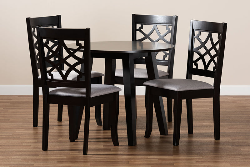 Amandine Modern and Contemporary Gray Fabric Upholstered and Dark Brown Finished Wood 5-Piece Dining Set