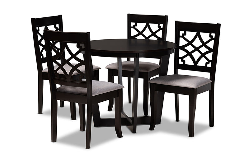 Ainsley Modern and Contemporary Gray Fabric Upholstered and Dark Brown Finished Wood 5-Piece Dining Set