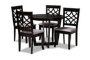 Ainsley Gray Fabric Upholstered and Dark Brown 5-Piece Dining Set Baxton