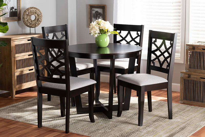 Ainsley Modern and Contemporary Gray Fabric Upholstered and Dark Brown Finished Wood 5-Piece Dining Set