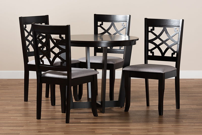 Ainsley Modern and Contemporary Gray Fabric Upholstered and Dark Brown Finished Wood 5-Piece Dining Set