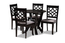 Tova Gray Fabric Upholstered and Dark Brown 5-Piece Dining Set Baxton