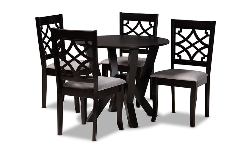 Tova Modern and Contemporary Gray Fabric Upholstered and Dark Brown Finished Wood 5-Piece Dining Set