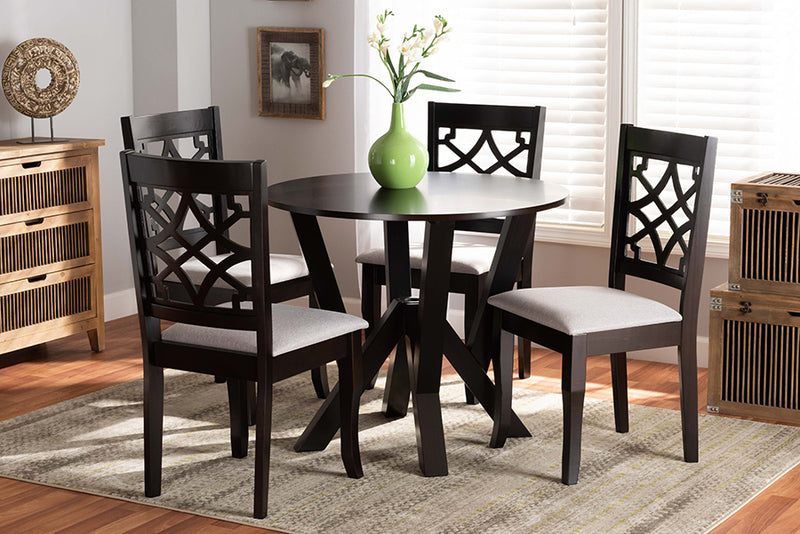 Tova Modern and Contemporary Gray Fabric Upholstered and Dark Brown Finished Wood 5-Piece Dining Set