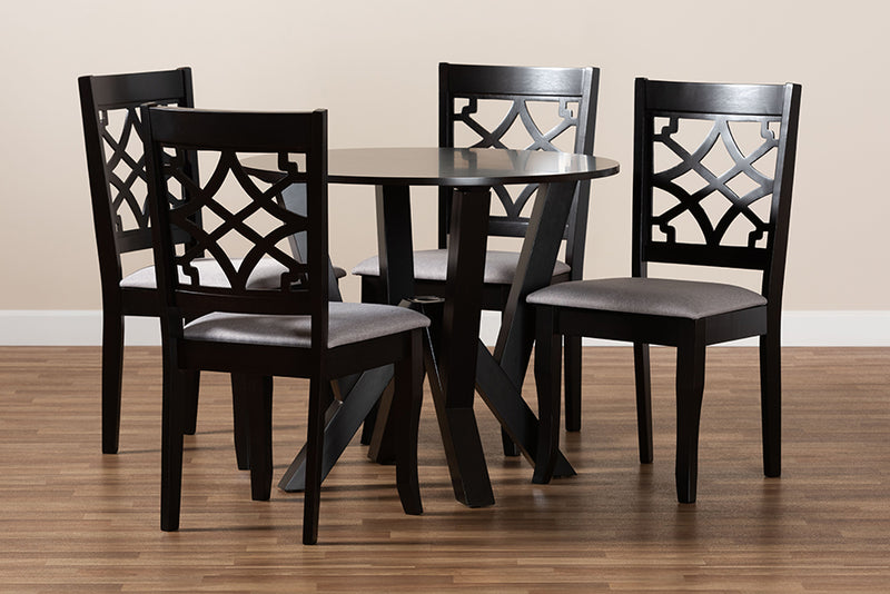 Tova Modern and Contemporary Gray Fabric Upholstered and Dark Brown Finished Wood 5-Piece Dining Set