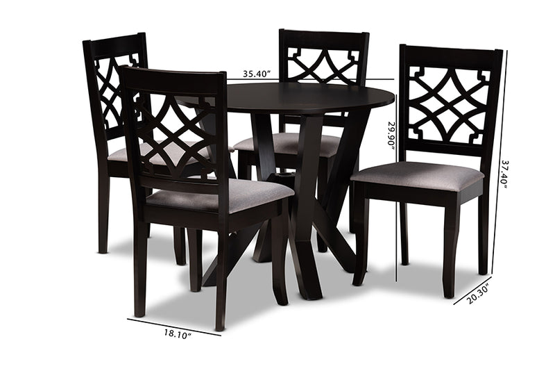 Tova Modern and Contemporary Gray Fabric Upholstered and Dark Brown Finished Wood 5-Piece Dining Set