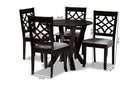 Tova Gray Fabric Upholstered and Dark Brown 5-Piece Dining Set Baxton