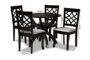 Brava Gray Fabric Upholstered and Dark Brown 5-Piece Dining Set Baxton