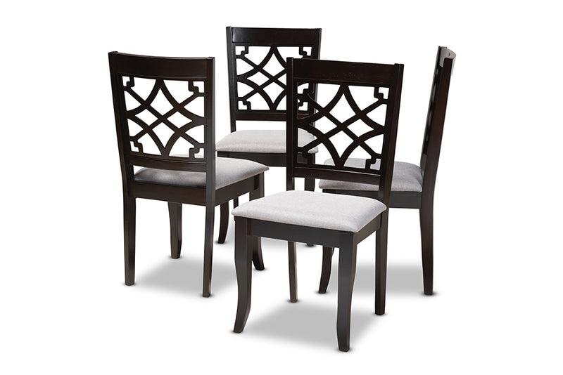 Meike Modern and Contemporary Gray Fabric Upholstered Espresso Brown Finished Wood Dining Chair Set of 4