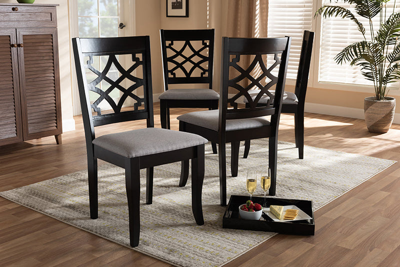 Meike Gray Fabric Upholstered Espresso Brown Dining Chair Set of 4 Baxton