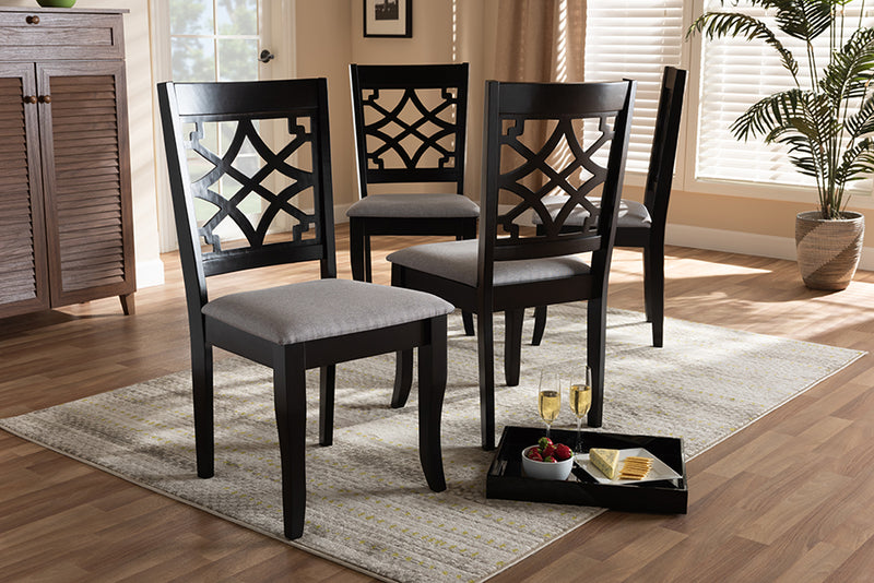 Meike Modern and Contemporary Gray Fabric Upholstered Espresso Brown Finished Wood Dining Chair Set of 4