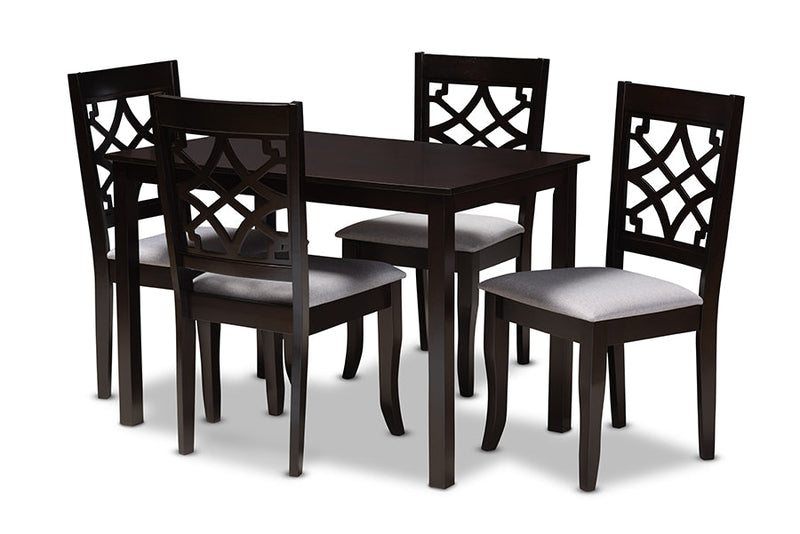 Meike Gray Fabric Upholstered Espresso Brown Finished 5-Piece Wood Dining Set Baxton