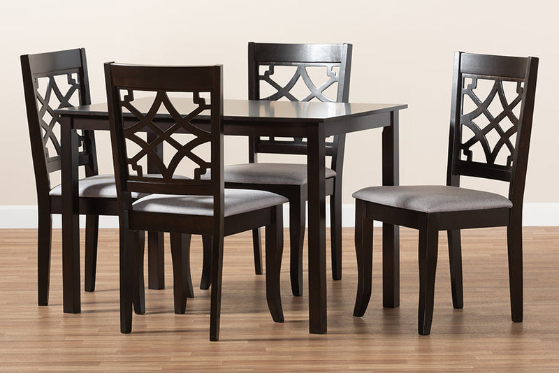 Meike Gray Fabric Upholstered Espresso Brown Finished 5-Piece Wood Dining Set Baxton