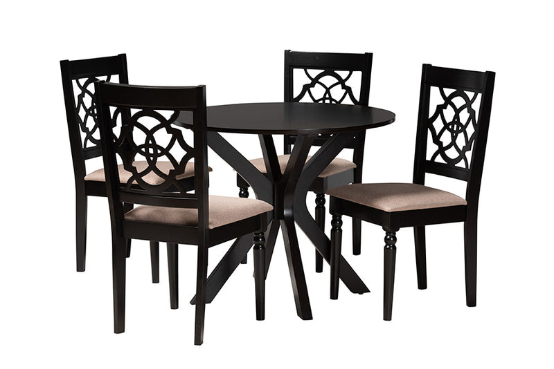 Milena Modern Beige Fabric and Espresso Brown 5-Piece Dining Set Baxton