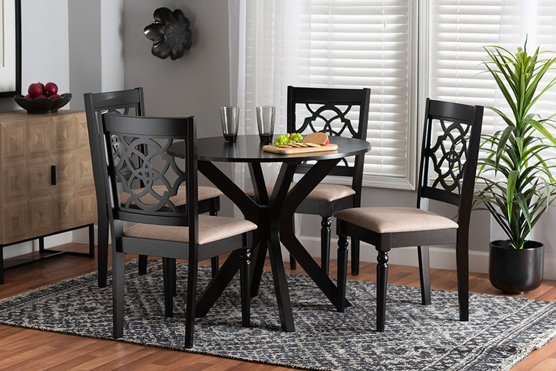 Milena Modern Beige Fabric and Espresso Brown Finished Wood 5-Piece Dining Set