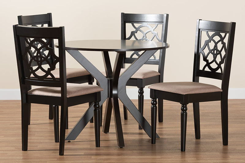 Milena Modern Beige Fabric and Espresso Brown 5-Piece Dining Set Baxton
