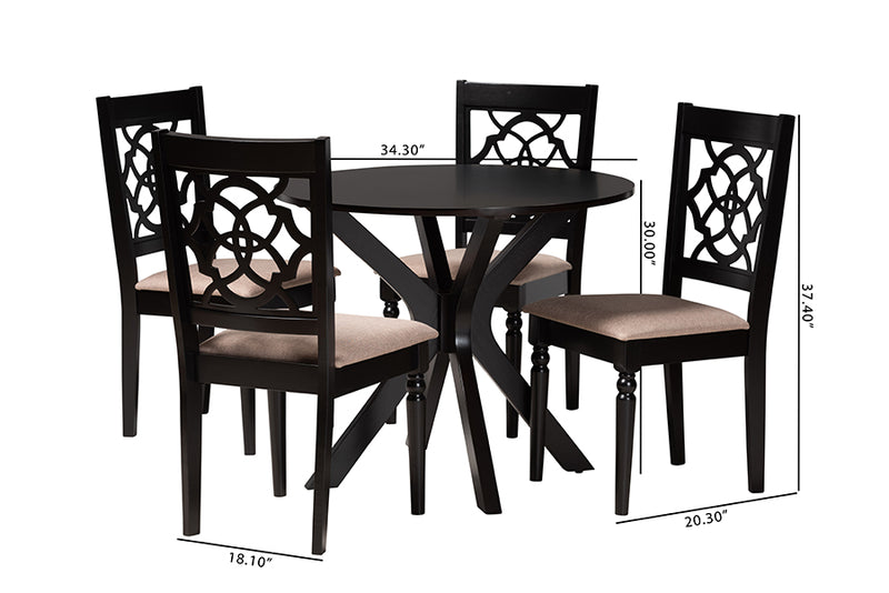 Milena Modern Beige Fabric and Espresso Brown Finished Wood 5-Piece Dining Set