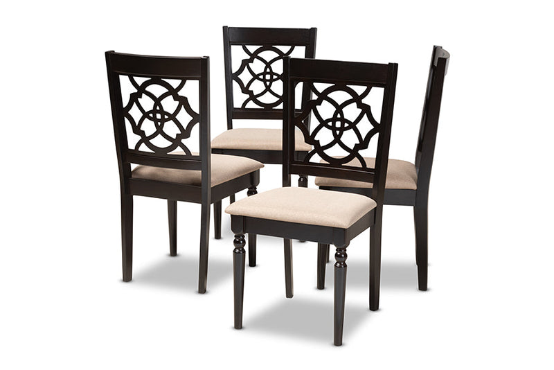 Papua Sand Fabric Upholstered Espresso Brown Dining Chair Set of 4 Baxton