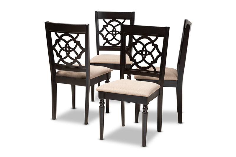 Papua Modern and Contemporary Sand Fabric Upholstered Espresso Brown Finished Wood Dining Chair Set of 4