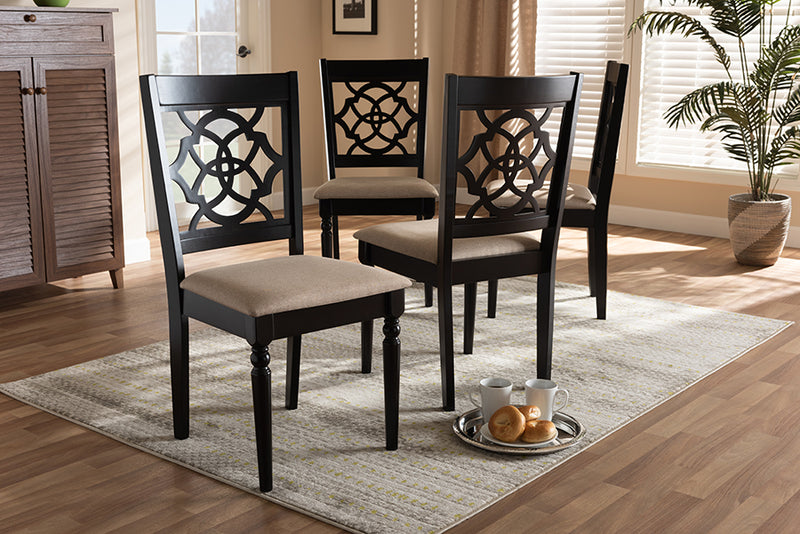 Papua Modern and Contemporary Sand Fabric Upholstered Espresso Brown Finished Wood Dining Chair Set of 4