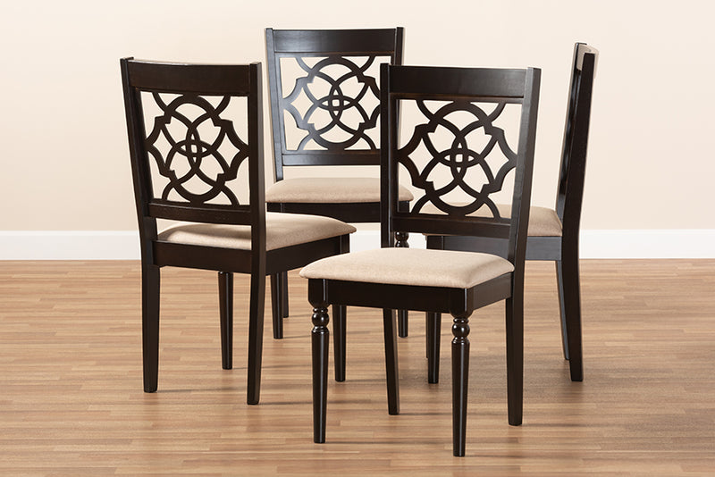 Papua Modern and Contemporary Sand Fabric Upholstered Espresso Brown Finished Wood Dining Chair Set of 4